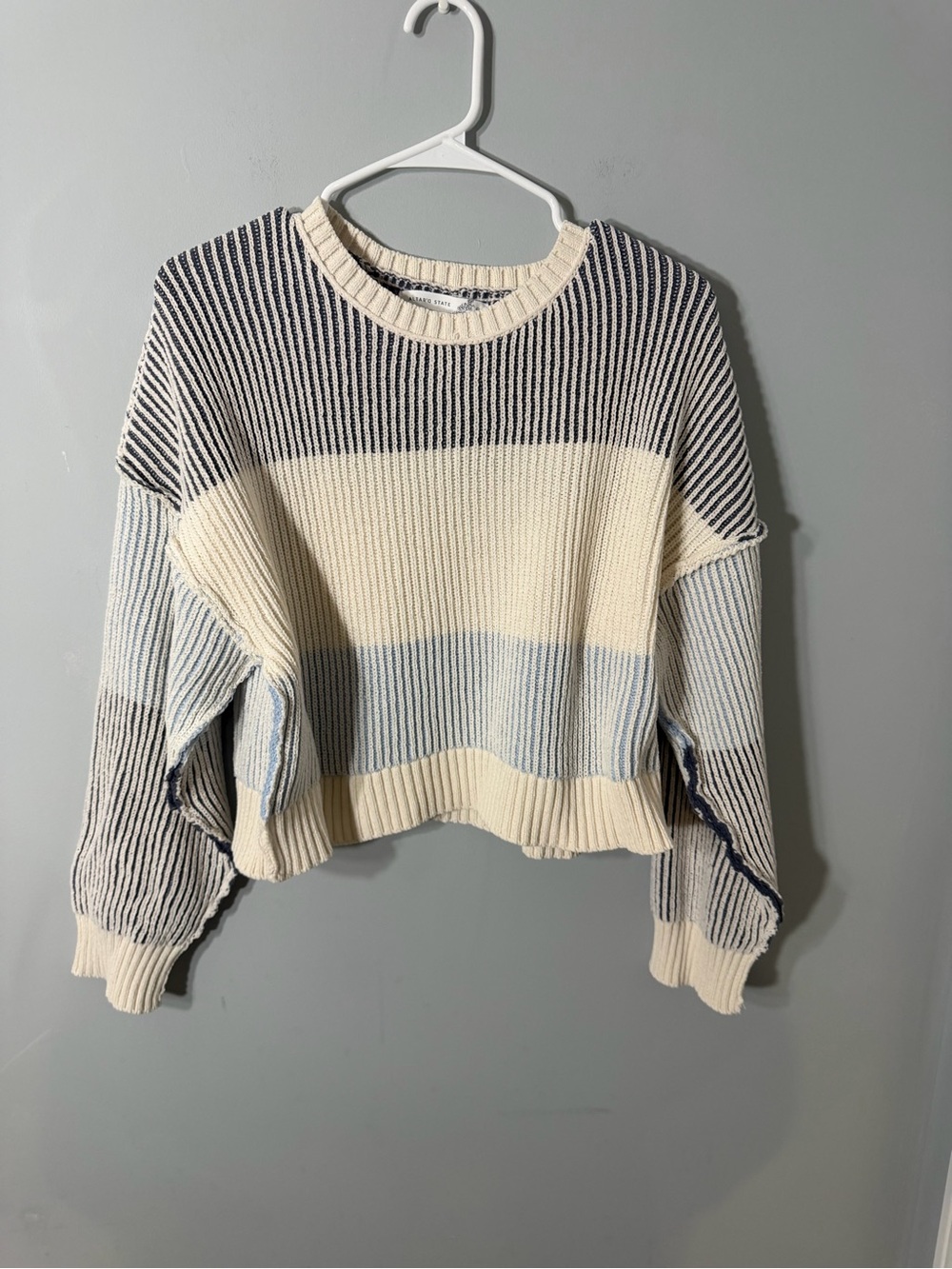 Altard State Cropped Striped Crewneck Sweater in Cream and Navy
